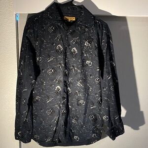 Men's Black Patterned Casual Button Down Shirt